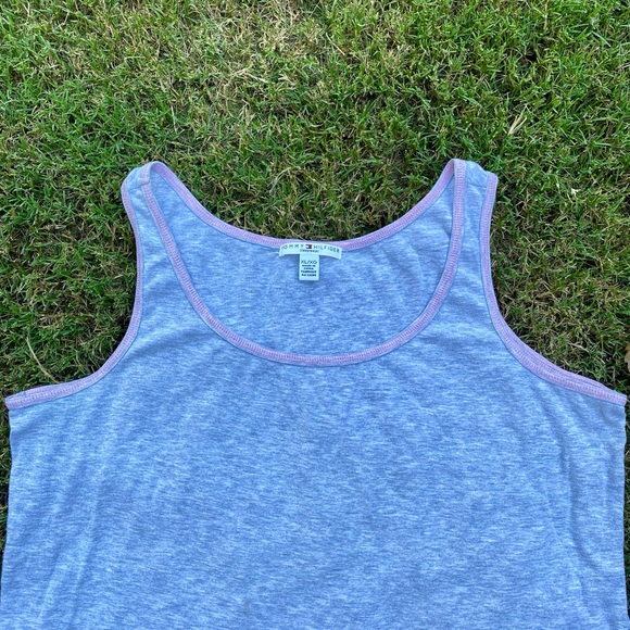Y2K VTG Tommy Hilfiger Tank Top Grey Pink Heart TH Logo XL Vintage - Picture 5 of 9